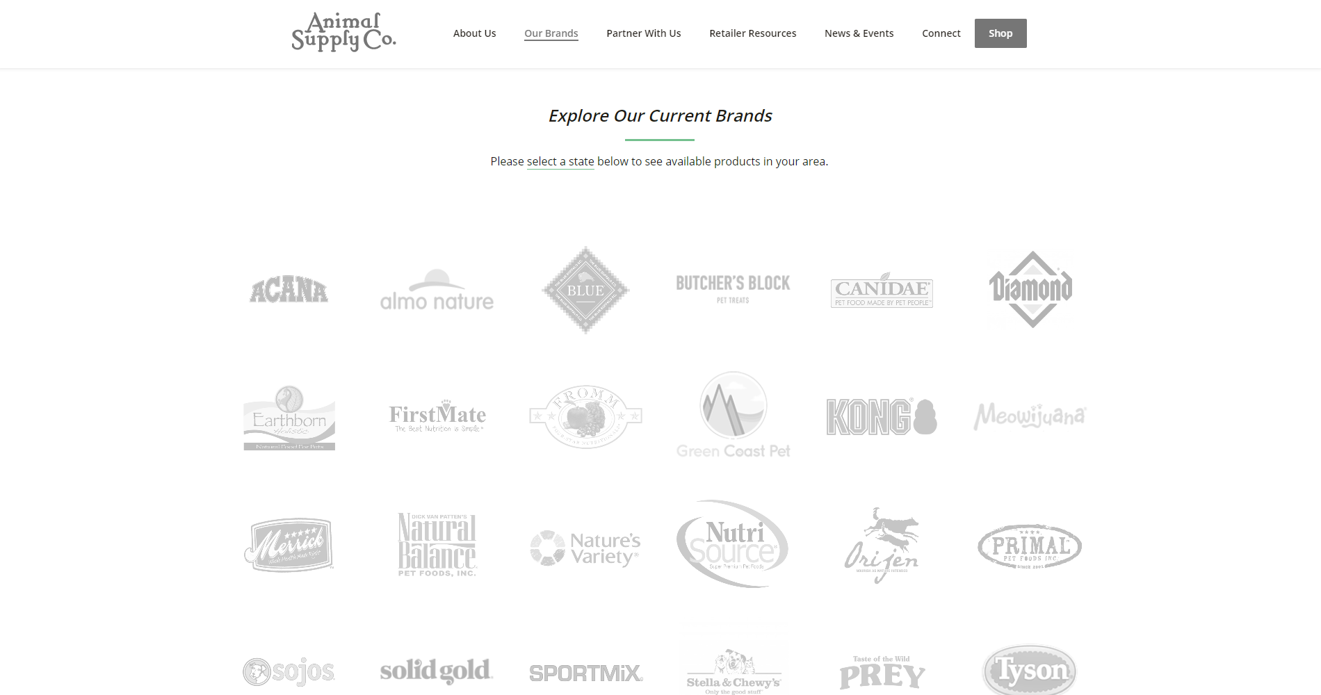 Animal Supply Company Website Screenshot