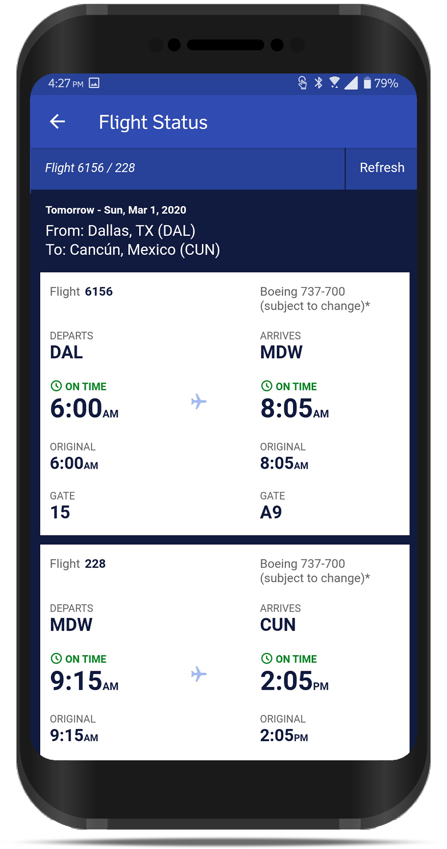 Southwest Airlines Mobile App Screenshot