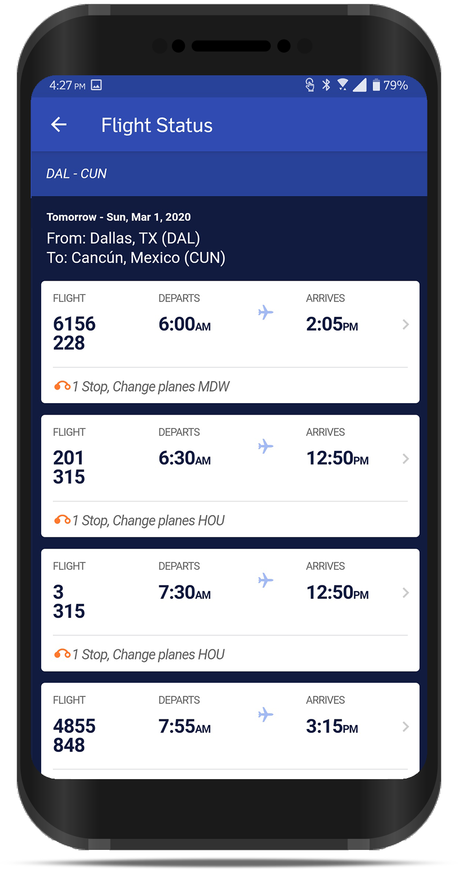 Southwest Airlines Mobile App Screenshot
