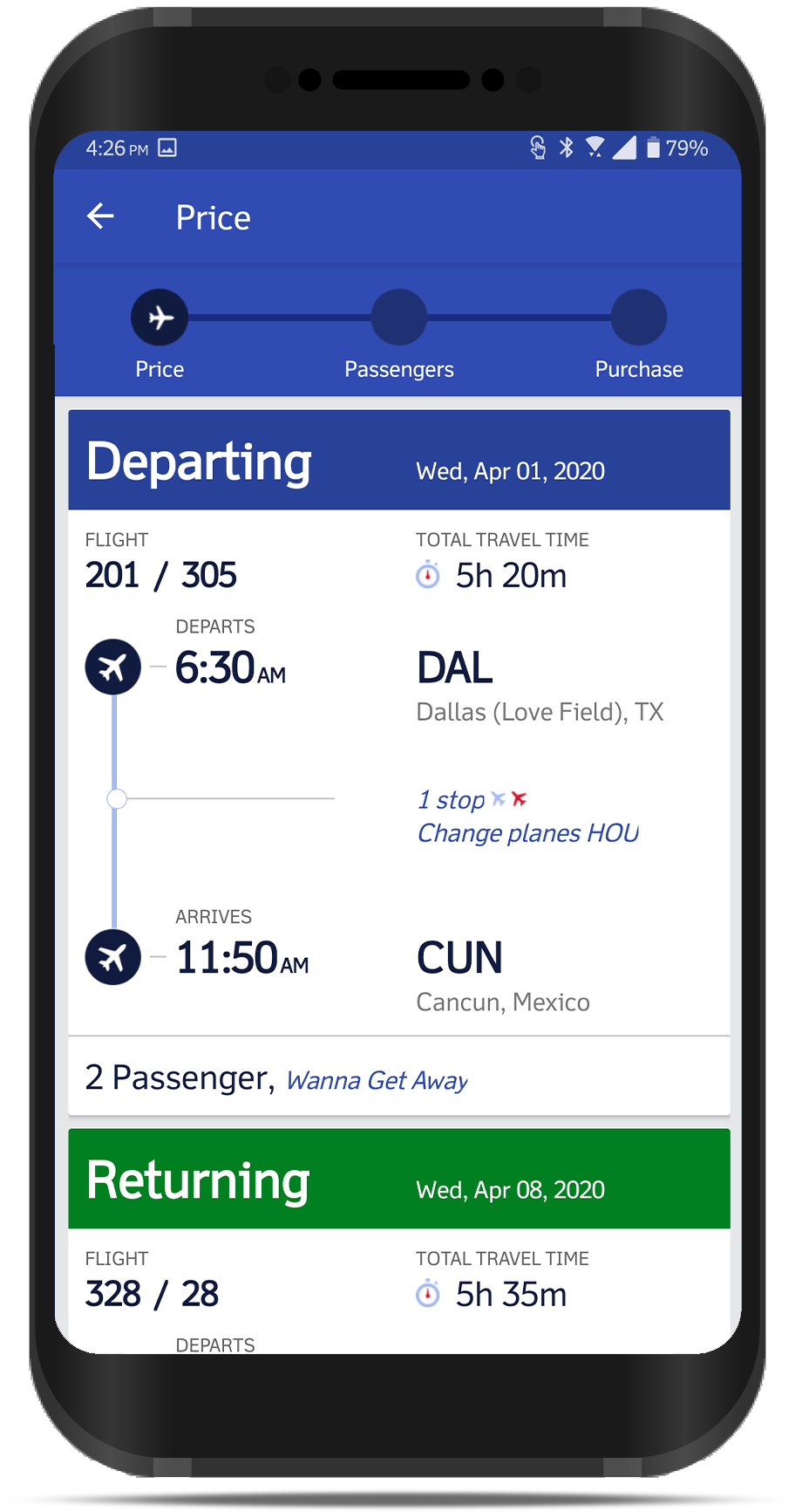 Southwest Airlines Mobile App Screenshot