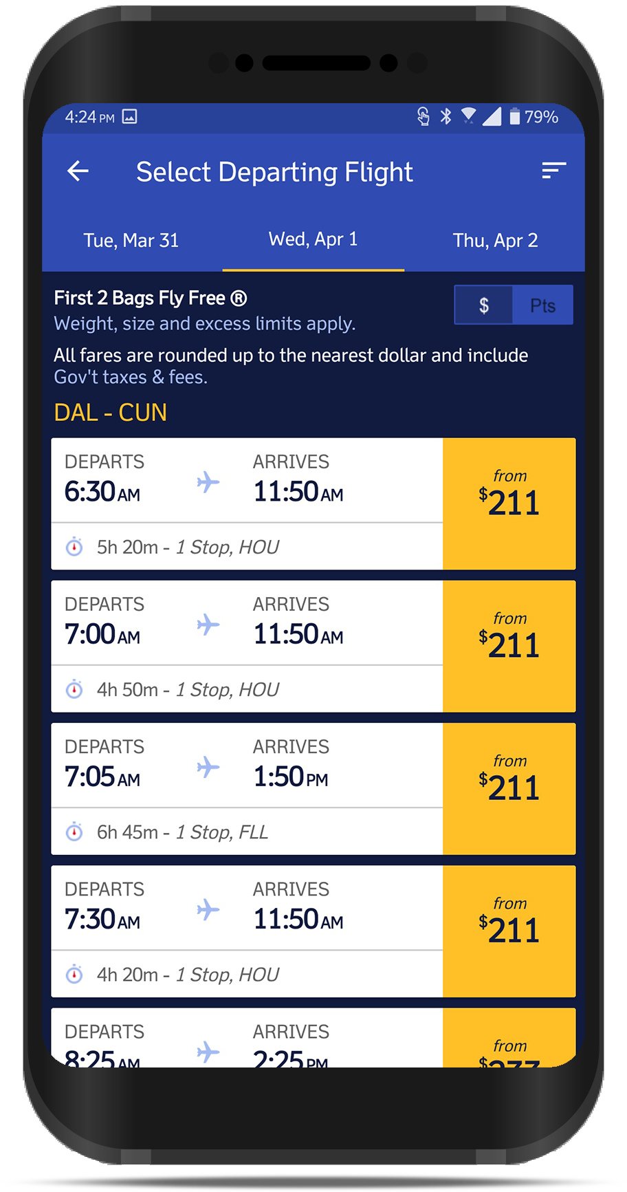 Southwest Airlines Mobile App Screenshot